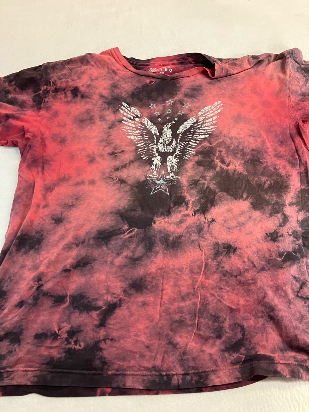 Wrangler Red and Black Tie-Dye Short Sleeve Tee with Eagle Graphic
